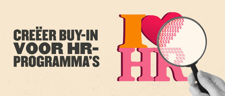 creëer buy-in voor HR-programma's met een vergrootglas op 'I ❤️ HR' ontwerp, visuele focus op HR en investeringsstrategieën