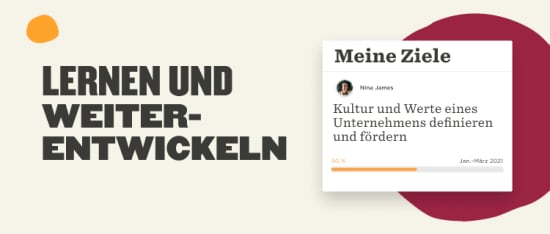 LERNEN UND WEITER-ENTWICKELN, Fortschrittsanzeige zu Unternehmenszielen von Nina James., Unternehmensziele, Fortschrittsanzeige