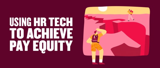 HR tech innovation highlights pay equity with a climber symbolizing progress over a stylized canyon view. , HRtech, PayEquity