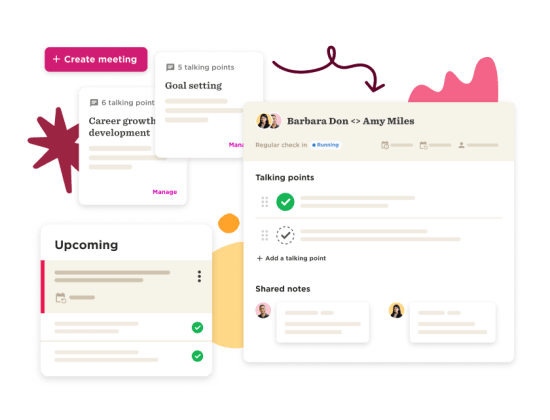 meeting interface, goal setting and talking points for teamwork and collaboration in a digital format