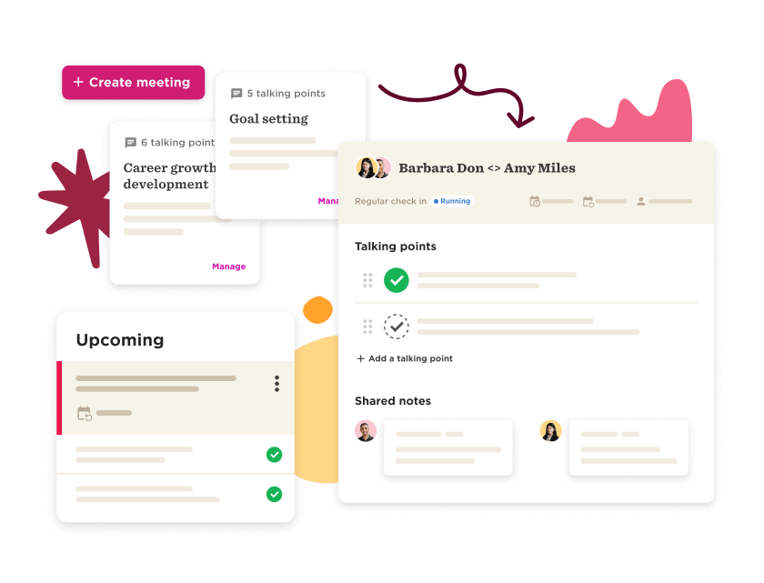 meeting interface, goal setting and talking points for teamwork and collaboration in a digital format