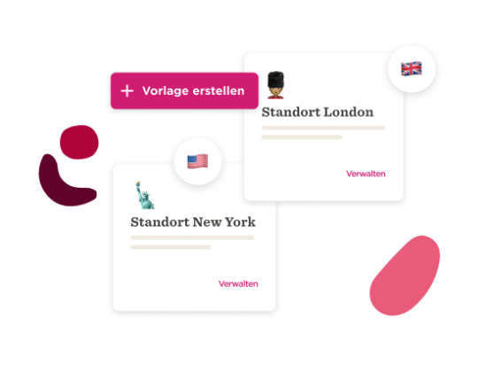 Vorlage erstellen, Standort New York und Standort London mit nationalen Symbolen und Verwaltungsmöglichkeiten
