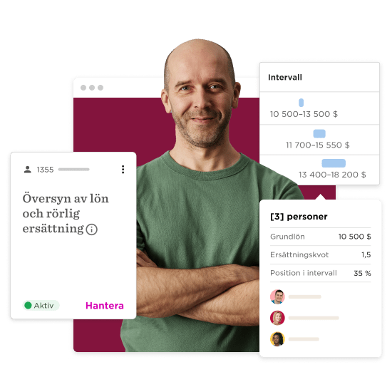 lön och rörlig ersättning översyn, statistik och intervall med man i tröja, dataanalys och lönestruktur visualisering