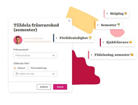 tilldela-franvarokod-semester, franvarokod-typval-datum-funktionalitet