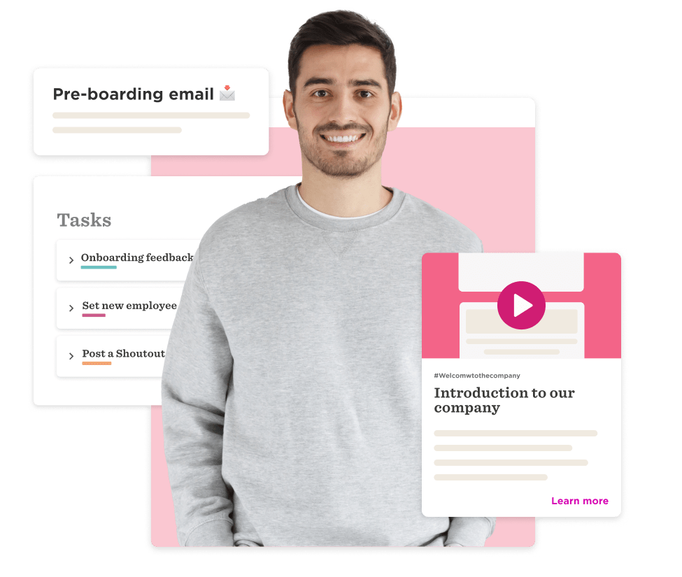 pre-boarding email onboarding tasks new employee introduction, employee onboarding feedback video introduction