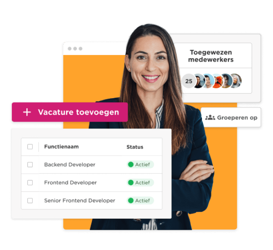 vakature toevoegen interface, active job positions for developers with a professional woman in a business setting