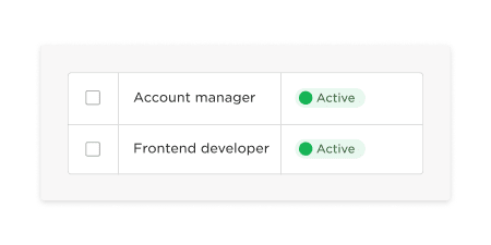 job roles list, status indicators