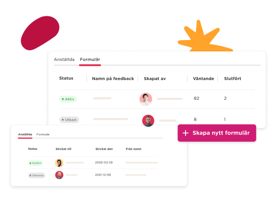 formulär översikt, registrering av anställdas status och feedback med interaktiva element