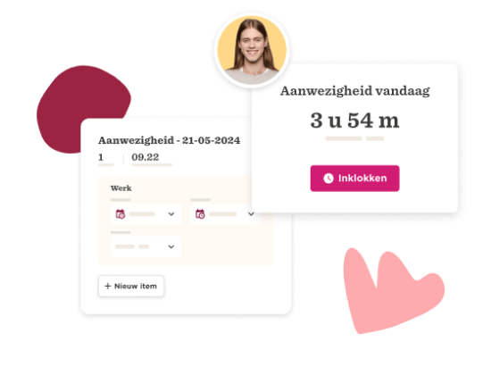 Aanwezigheid dashboard with user profile, time log, and login button for efficient time tracking, time tracking, user profile