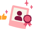 profile illustration, thumbs up and award symbols