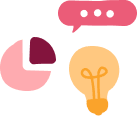 pie chart, light bulb with speech bubble
