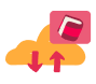 cloud storage with upward and downward arrows and a book icon, data transfer and digital library management symbols