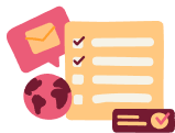 email checklist, global communication and planning symbols