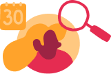 calendar with date 30, magnifying glass over abstract figure