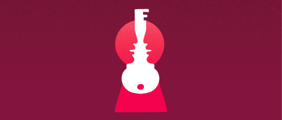 keyhole and key graphic, abstract design with vivid colors and shapes showcasing security and access themes