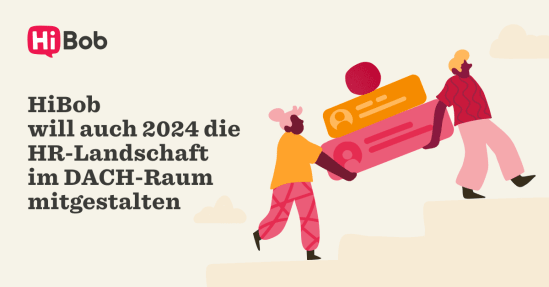 HiBob promotes HR innovation in DACH for 2024, featuring colorful figures carrying message icons. , HiBob, DACH-HR-Innovation