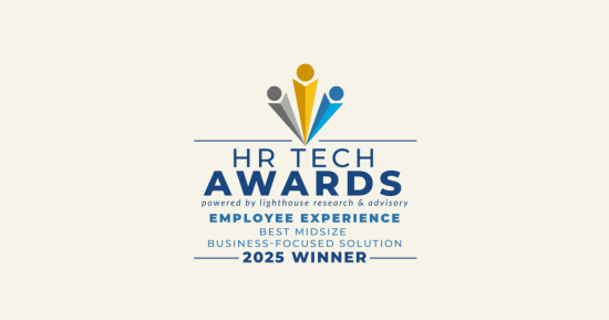 HR Tech Awards logo showcasing the 2025 winner in Employee Experience, Best Midsize, Business-Focused Solution., HRTechAwards, EmployeeExperience2025