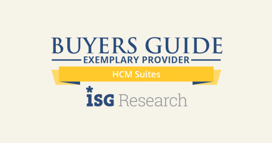 BUYERS GUIDE EXEMPLARY PROVIDER HCM Suites ISG Research logo, ISG HCM Suites exemplary provider guide artwork