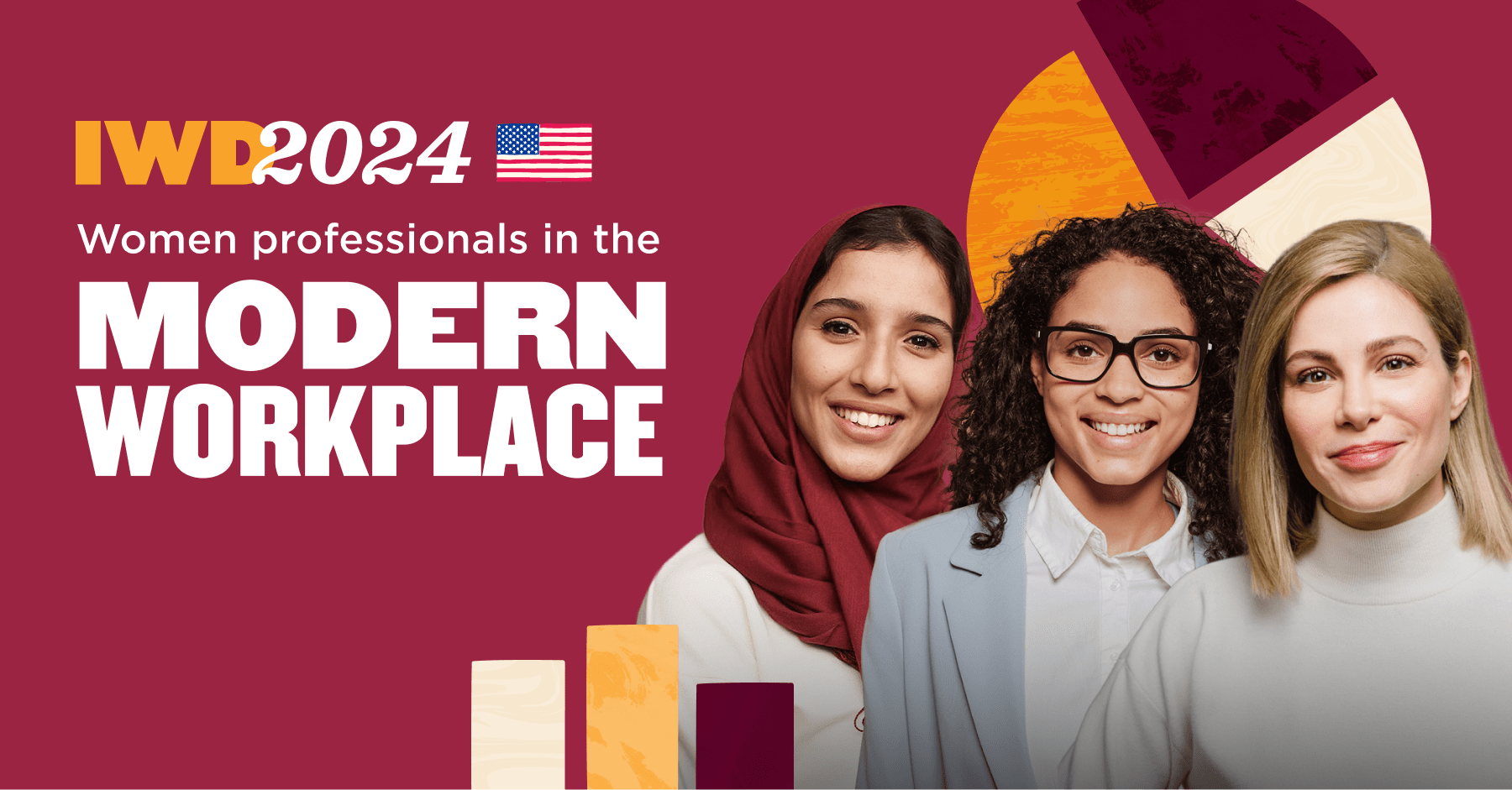 IWD2024, Women professionals in the modern workplace promote diversity and empowerment through vibrant visuals and collaboration.