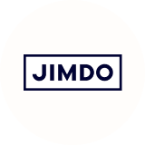 JIMDO logo in a circular design with a bold, dark font on a white background, Graphic representation of JIMDO branding