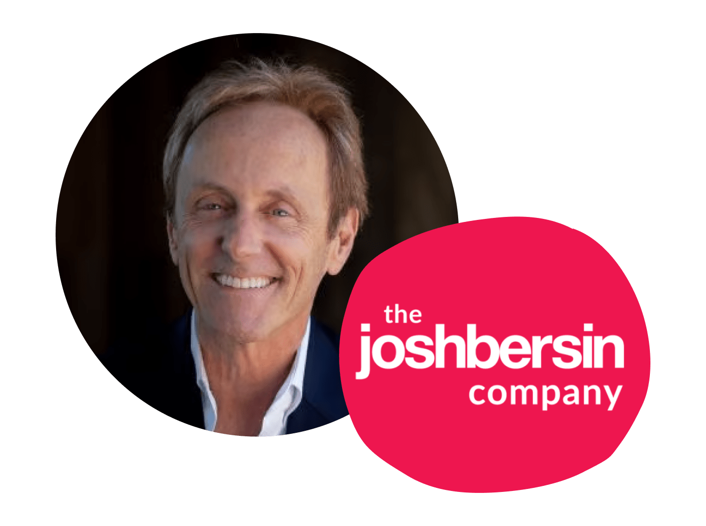 headshot of a smiling man with light hair, logo for the Josh Bersin Company featuring text in bright colors, professional branding image with company logo