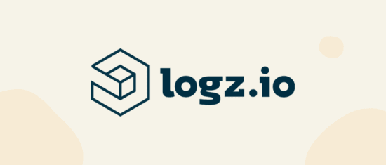 logo design logz.io with geometric shapes on a soft pastel background, minimalist logo representing cloud data services
