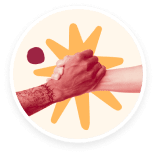hands clasped in unity, burst of colors behind hands