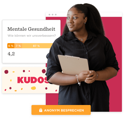 mentale-gesundheit-kudos-statistik, frau-hält-clipboard-und-sieht-nachdenklich-aus