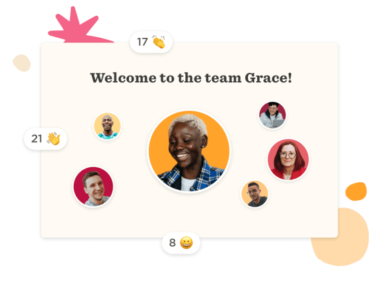welcome team graphic, diverse team members smiling