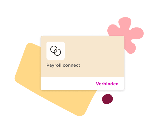 Payroll connect card design with icons, pastel colors, and the word "Verbinden" for action. User-friendly interface., design, payroll