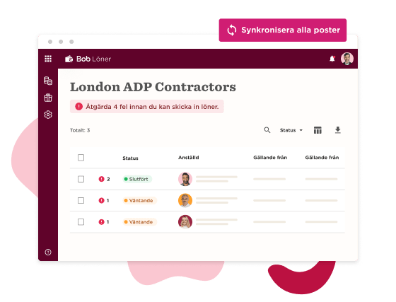 London ADP Contractors interface displaying contractor status and error message. Colorful icons enhance usability. , contractor-status, user-interface