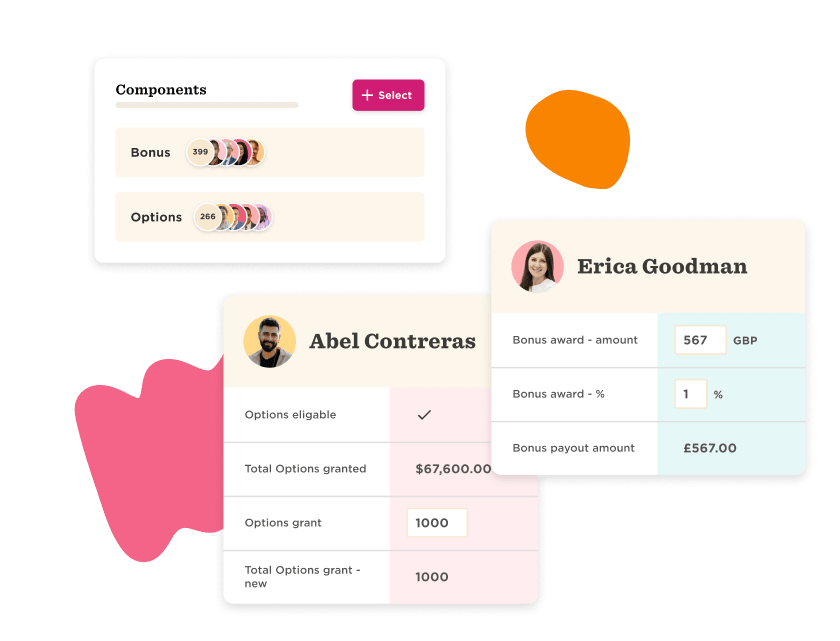components summary, individual bonus details with user profiles