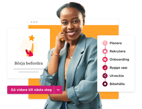 woman smiling, colorful interface elements