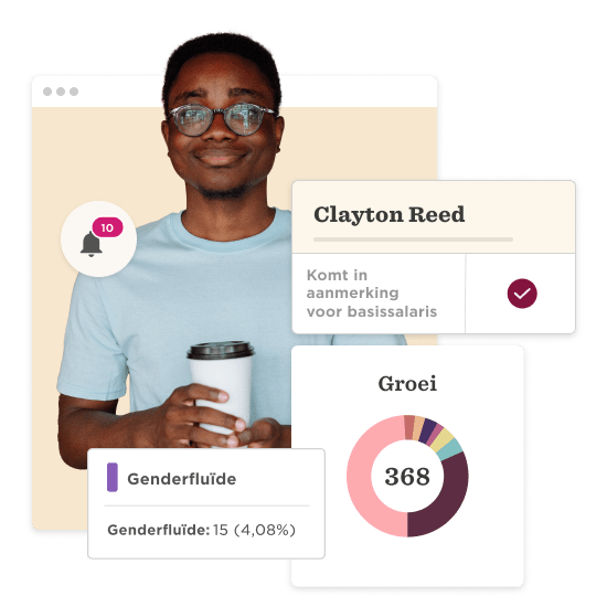 Clayton Reed holds a coffee cup, surrounded by personal metrics like growth and gender fluidity stats. Professional context shown. alt1:Clayton_Reed_personal_metrics_growth_gender_fluidity, alt2:man_holding_coffee_cup_data_display_background