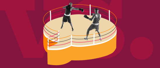 boxing ring, athletes boxing in vibrant graphic design