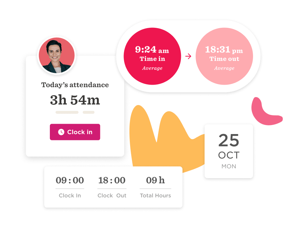attendance, clock in details, time log visual summary