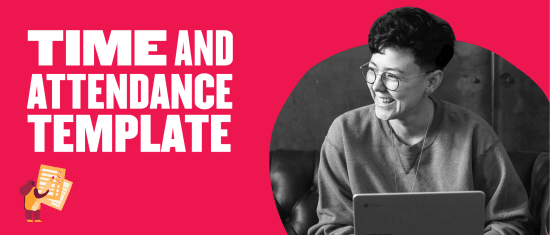 time attendance template, happy person working on laptop