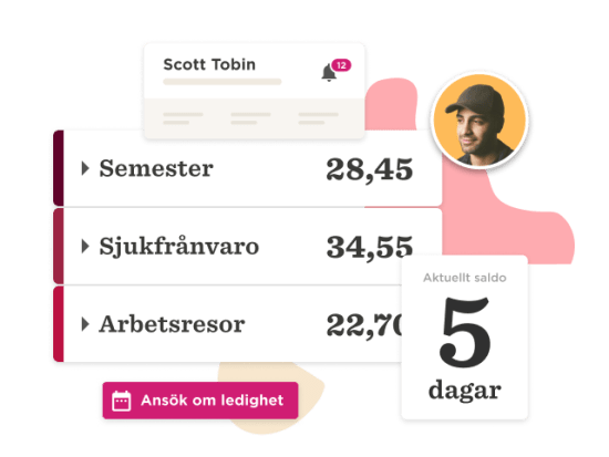 Scott Tobin, vacation balance 28.45 days, sick leave 34.55 days, work travel 22.70 days, current balance 5 days