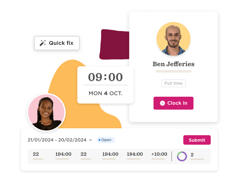 quick fix feature, user schedule interface with time, date, and profile image of Ben Jefferies