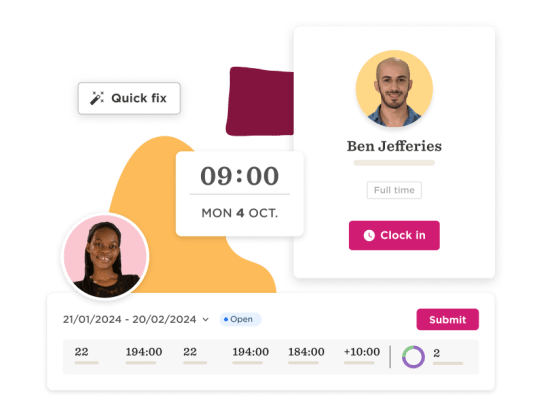 quick fix feature, user schedule interface with time, date, and profile image of Ben Jefferies