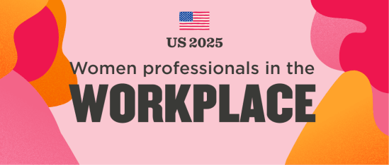 Women professionals in the workplace, vibrant shapes, US flag, creative 2025 design. Empowering gender equality in careers. , women, workplace
